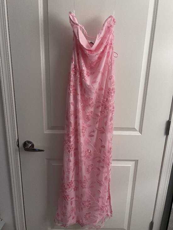 Peppermayo Dresses & Skirts - Peppermayo Pink Sequined Floral Cowl Neck Maxi Dress - Size US 6 / M